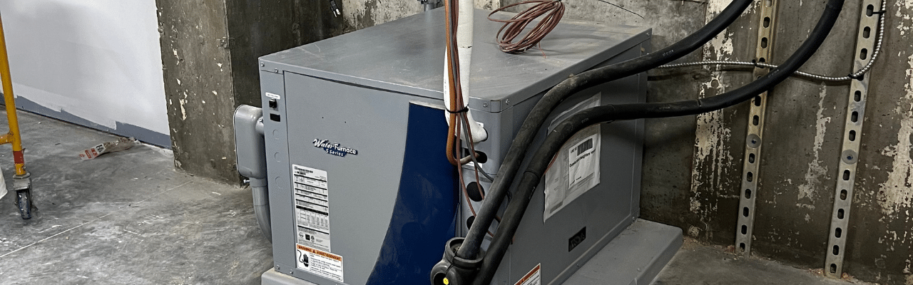 A geothermal heating system properly connected to a commercial or residential property