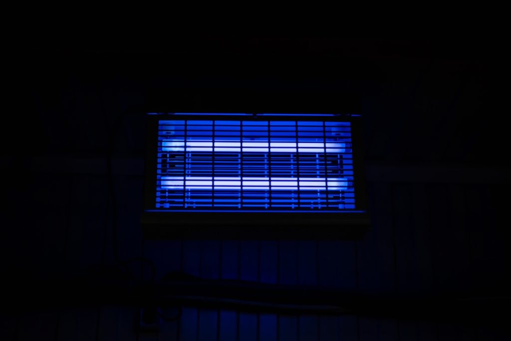 Ultraviolet lamp in the food processing room. The concept of cleanliness and hygiene.